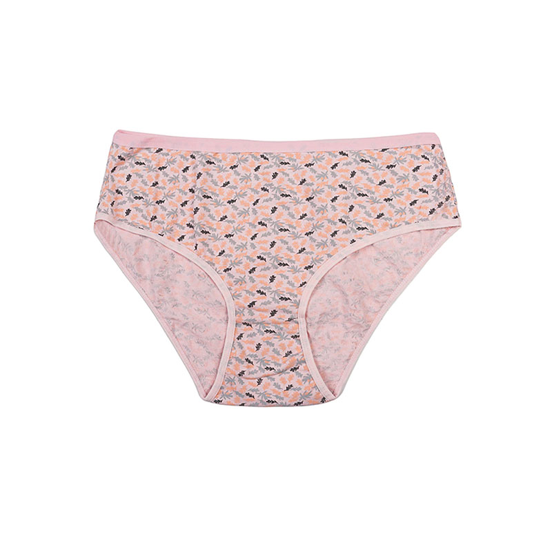 شورت زنانه اسلیپ تمام چاپ بغل پهن آنتی باکتریال طرح برگ برند پوشینه - صورتی