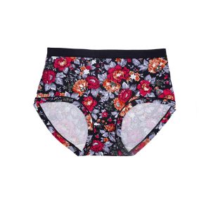 شورت زنانه اسلیپ نخی تمام چاپ طرح گل - مشکی