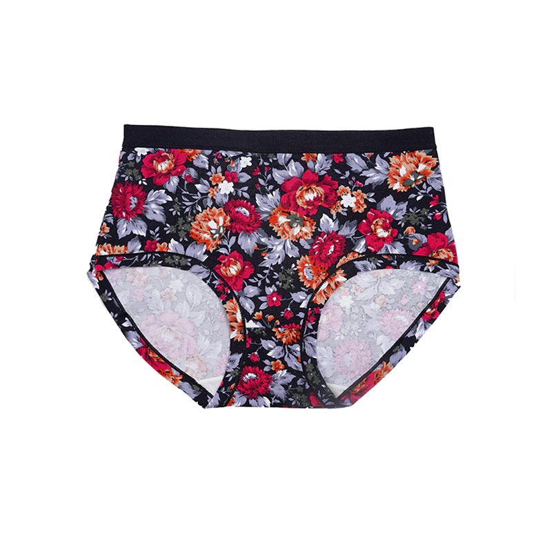 شورت زنانه اسلیپ نخی تمام چاپ طرح گل - مشکی