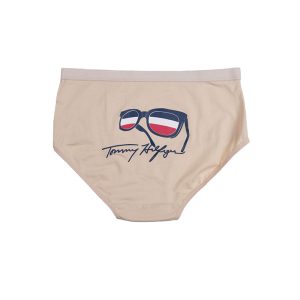 شورت زنانه اسلیپ نخی پشت چاپ طرح عینک برند بانو - کرمی