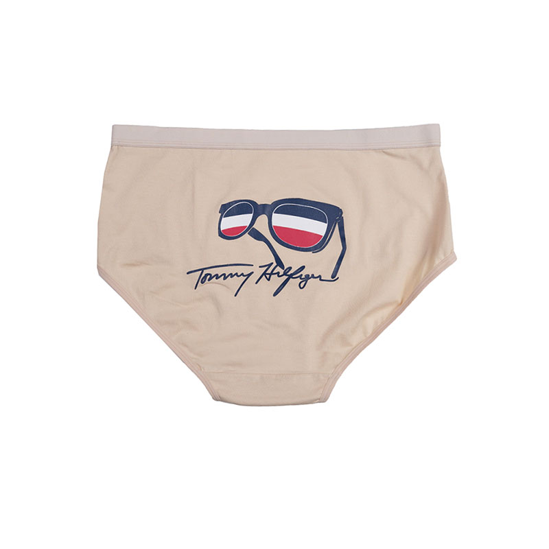 شورت زنانه اسلیپ نخی پشت چاپ طرح عینک برند بانو - کرمی