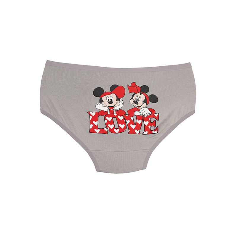 شورت زنانه اسلیپ نخی پشت چاپ طرح میکی LOVE - طوسی