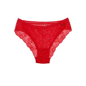 شورت زنانه توری دانتل لبه دالبری طرح ستاره - قرمز