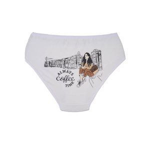 شورت زنانه نخی پشت چاپ طرح Alwaye Coffee Time برند سیتا - سفید