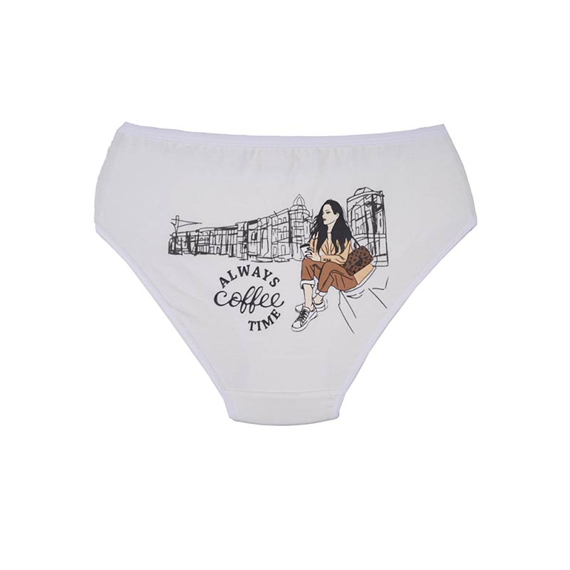 شورت زنانه نخی پشت چاپ طرح Alwaye Coffee Time برند سیتا - سفید