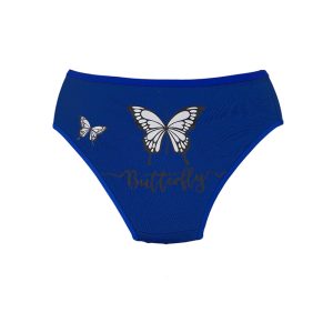 شورت زنانه نخی پشت چاپ طرح پروانه برند سیتا - آبی