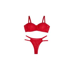 ست شورت و سوتین اسفنجی فنردار پرسی دانتل دار برند شارمین