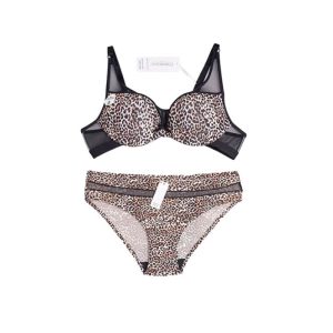 خرید ست شورت و سوتین بالا تور فنردار میکروفایبر برند Chanvie Leen چانوی لین کاپ B طرح پلنگی