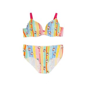 خرید ست شورت و سوتین دخترانه لیزری طرح کیتی و رنگین کمان