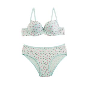 ست شورت و سوتین اسفنجی فنردار طرح قلبی براگور سبزآبی