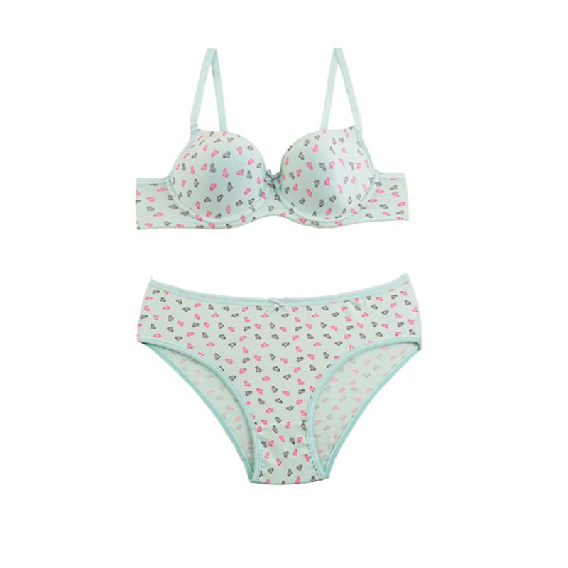 ست شورت و سوتین اسفنجی فنردار طرح قلبی براگور سبزآبی