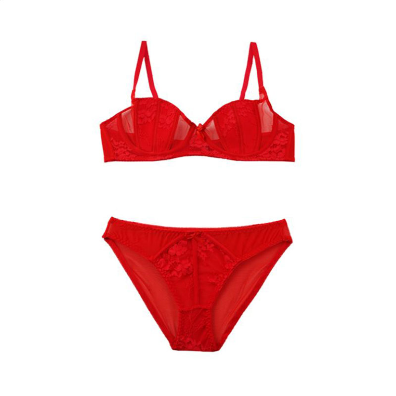 ست شورت و سوتین تورگاز فنردار اروپایی گلدار قرمز