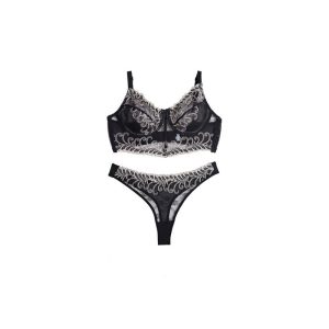 ست شورت و سوتین زنانه تورگاز طرح گلدوزی خفاشی فنردار برند شارمین