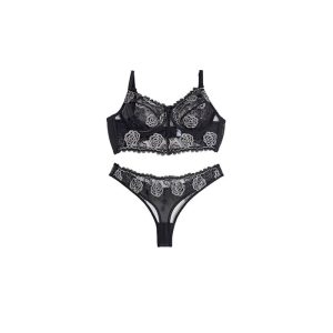 ست شورت و سوتین زنانه تورگاز طرح گلدوزی فنردار برند شارمین