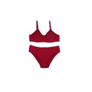 ست شورت و سوتین نخی پرسی فنردار طرح خال خالی زرشکی