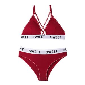 ست نیم تنه و شورت اسپرت جلو ضربدری SWEET زرشکی