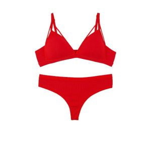 ست نیم تنه و شورت لامبادا کبریتی هارنس دار قرمز