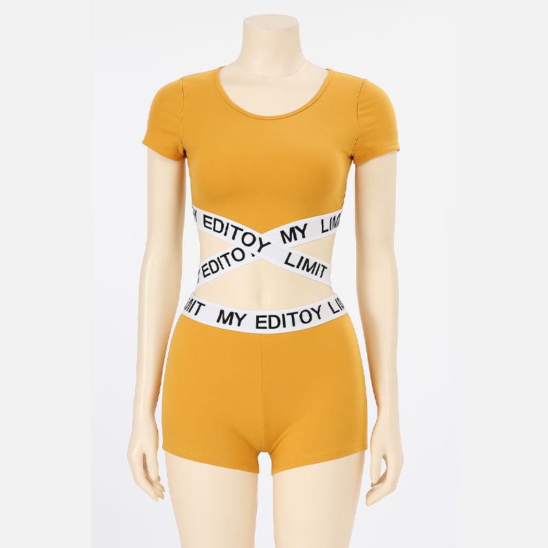 ست نیم تنه و شورتک جلو ضربدری LIMIT زرد