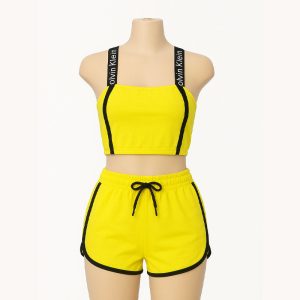 ست نیم تنه و شورتک ورزشی زنانه اسپرت زرد