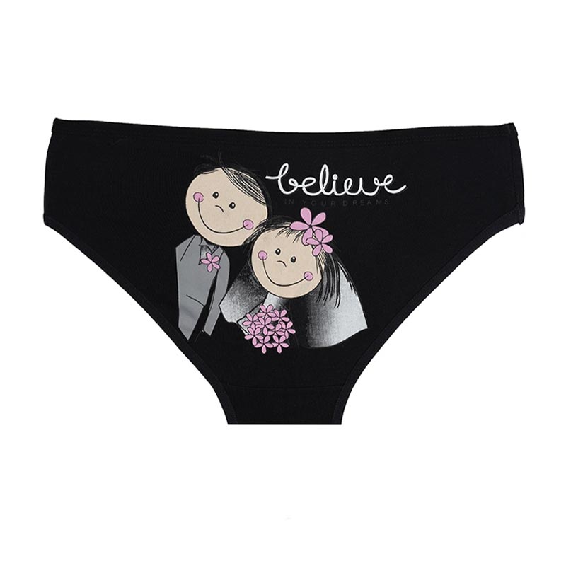 شورت دخترانه اسلیپ پشت چاپی عروس داماد برند توتن - مشکی