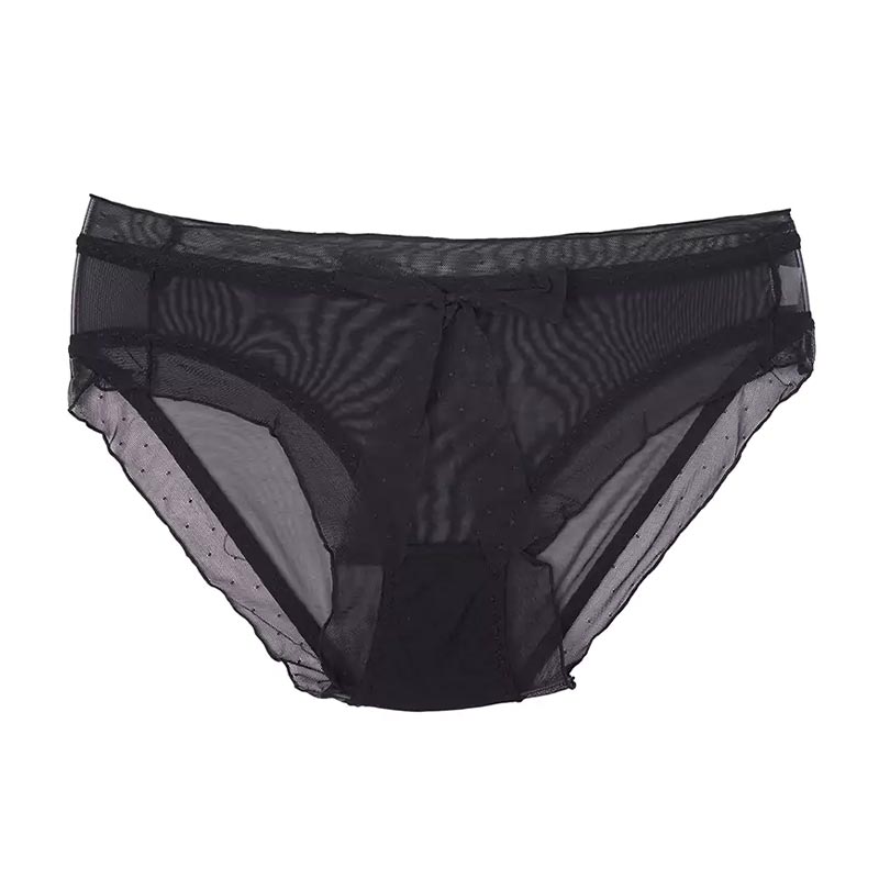 شورت زنانه اسلیپ حریر لبه تور جلو پاپیون - مشکی