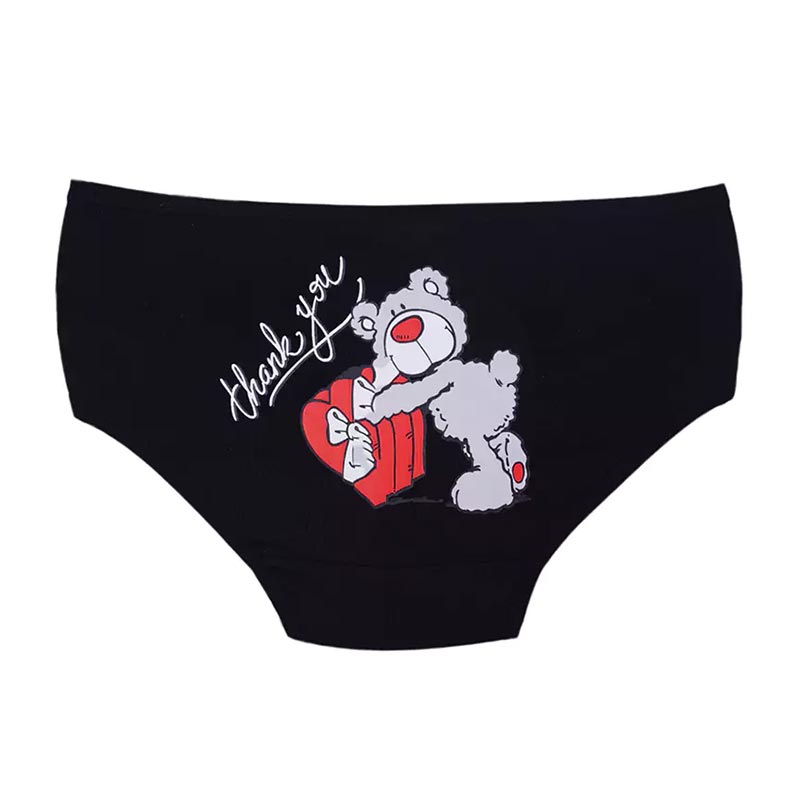 شورت زنانه اسلیپ طرح قلب و خرس - مشکی