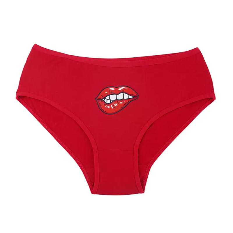 شورت زنانه اسلیپ طرح لب و گل برند EMA - قرمز