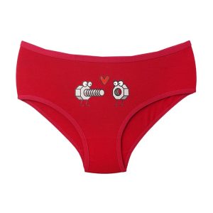 شورت زنانه اسلیپ طرح پیچ و مهره و ادمک کارتنی برند EMA - زرشکی