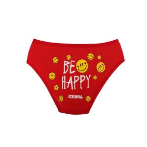 شورت زنانه اسلیپ پشت چاپ ایموجی لبخند برند سیتا - قرمز