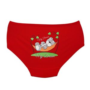 شورت زنانه اسلیپ چاپی خرس و درخت برند بانو - قرمز