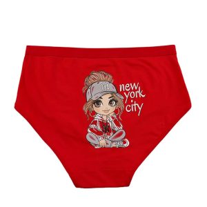 شورت زنانه اسلیپ چاپی دختر کلاه به سر برند بانو - قرمز