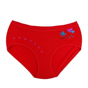 شورت زنانه اسلیپ گل و قلب بغل چاپی - قرمز