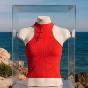 نیم تنه بلند کبریتی یقه دکمه دار قرمز