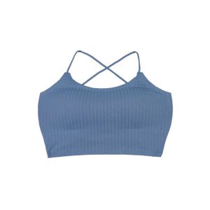 نیم تنه زنانه لیزری طرح راه راه پشت باز ضربدری آبی