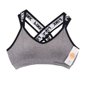 نیم تنه زنانه ورزشی پشت ضربدری کش اسپرت PINK طوسی