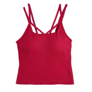 نیم تنه زنانه ورزشی کبریتی پشت ضربدری پایین بلند زرشکی