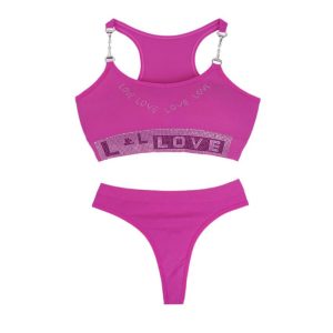 نیم تنه و شورت نگین دار سرخابی