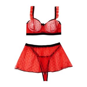 ست سوتین شورت فانتزی سه تیکه شیشه ای شارمین - قرمز