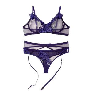 ست سوتین و شورت فانتزی سه تیکه بند جورابی - سرمه‌ای