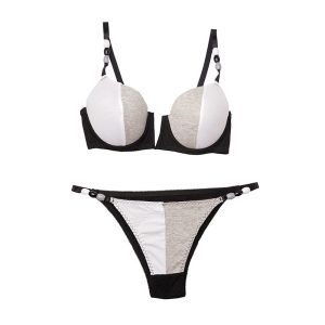 ست شورت و سوتین اسفنجی فانتزی مهره ای - طوسی