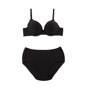 ست شورت و سوتین اسفنجی لیزری راه راه فانتزی - مشکی