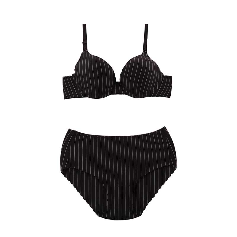 ست شورت و سوتین اسفنجی لیزری راه راه فانتزی - مشکی