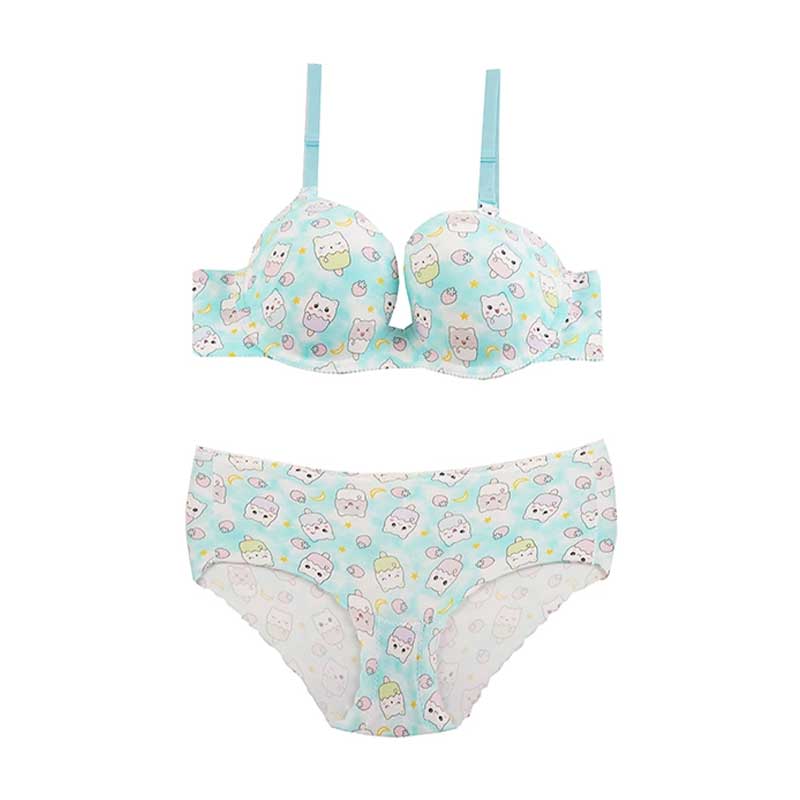 ست شورت و سوتین اسفنجی لیزری طرح بستنی گربه - سبز