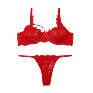 ست شورت و سوتین تمام تور عینکی هارنس دار شارمین - قرمز