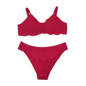 ست شورت و سوتین تمام تور فنردار برند شارمین - زرشکی