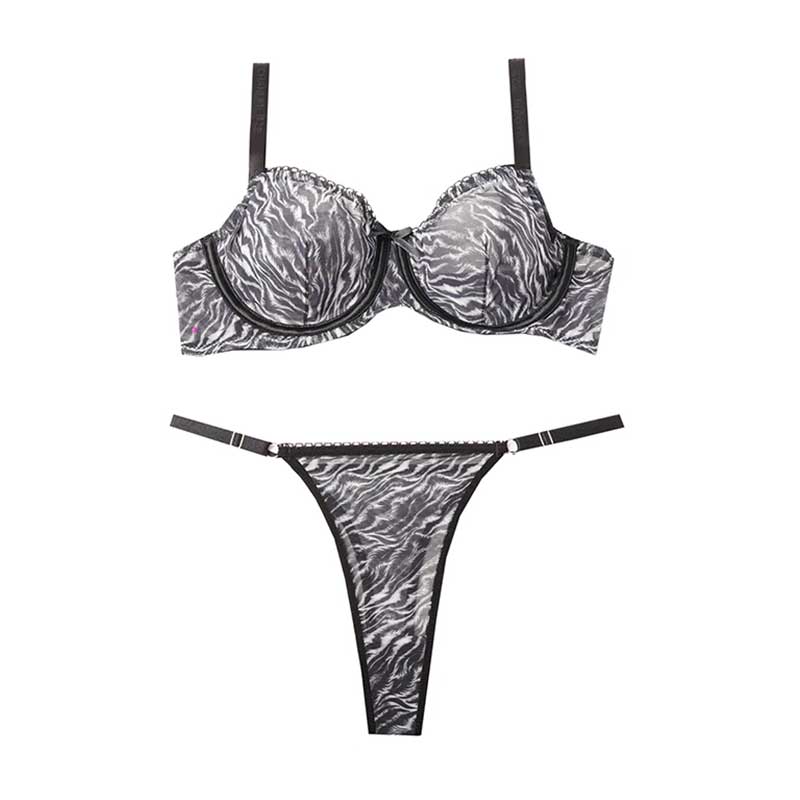 ست شورت و سوتین تور گاز فنردار ببری مشکی برند اکسو