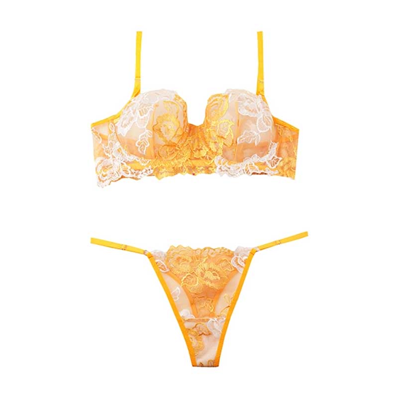 ست شورت و سوتین تورگاز گل درشت برند براگور - نارنجی