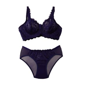 ست شورت و سوتین دانتل شاخک دار برند شارمین - سرمه‌ای