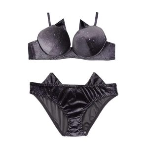 ست شورت و سوتین زنانه اسفنجی مخمل شاین - طوسی