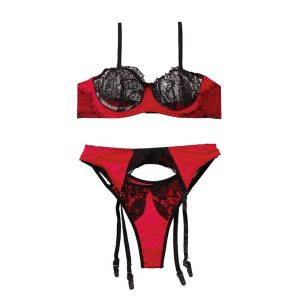 ست شورت و سوتین سه تکه بند جورابی مژه ای برند شارمین - قرمز